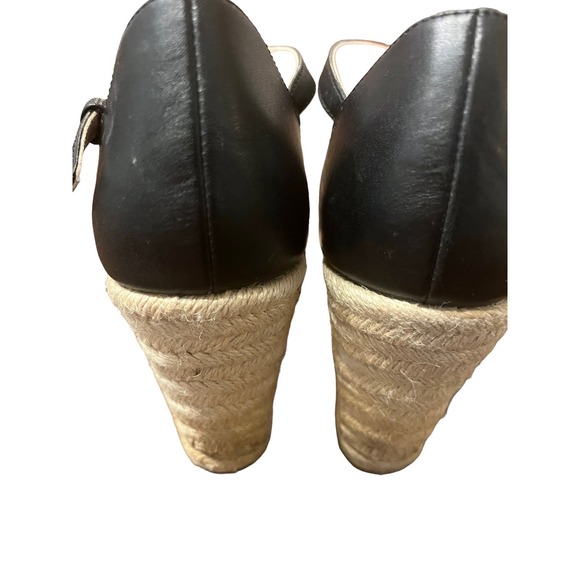 J. Crew Black Leather Open Toe Wedge Espadrilles 9 - Picture 9 of 9